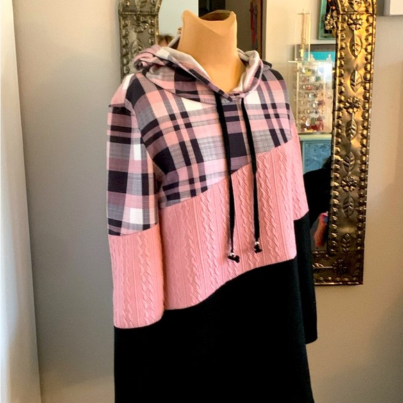 SWEATSHIRT HOODIE PINK PLAID UNIQUE SIZE SMALL - Picture 4 of 4